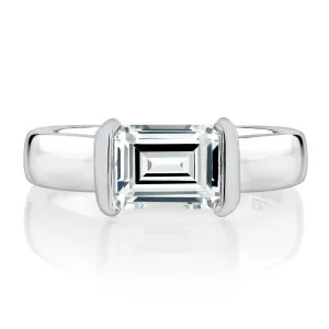 Half Bezel East West Emerald Cut Diamond Engagement Ring