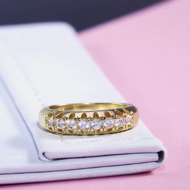 Halo White Sapphire Ring 14k Yellow Gold Micro Engagement Jewelry