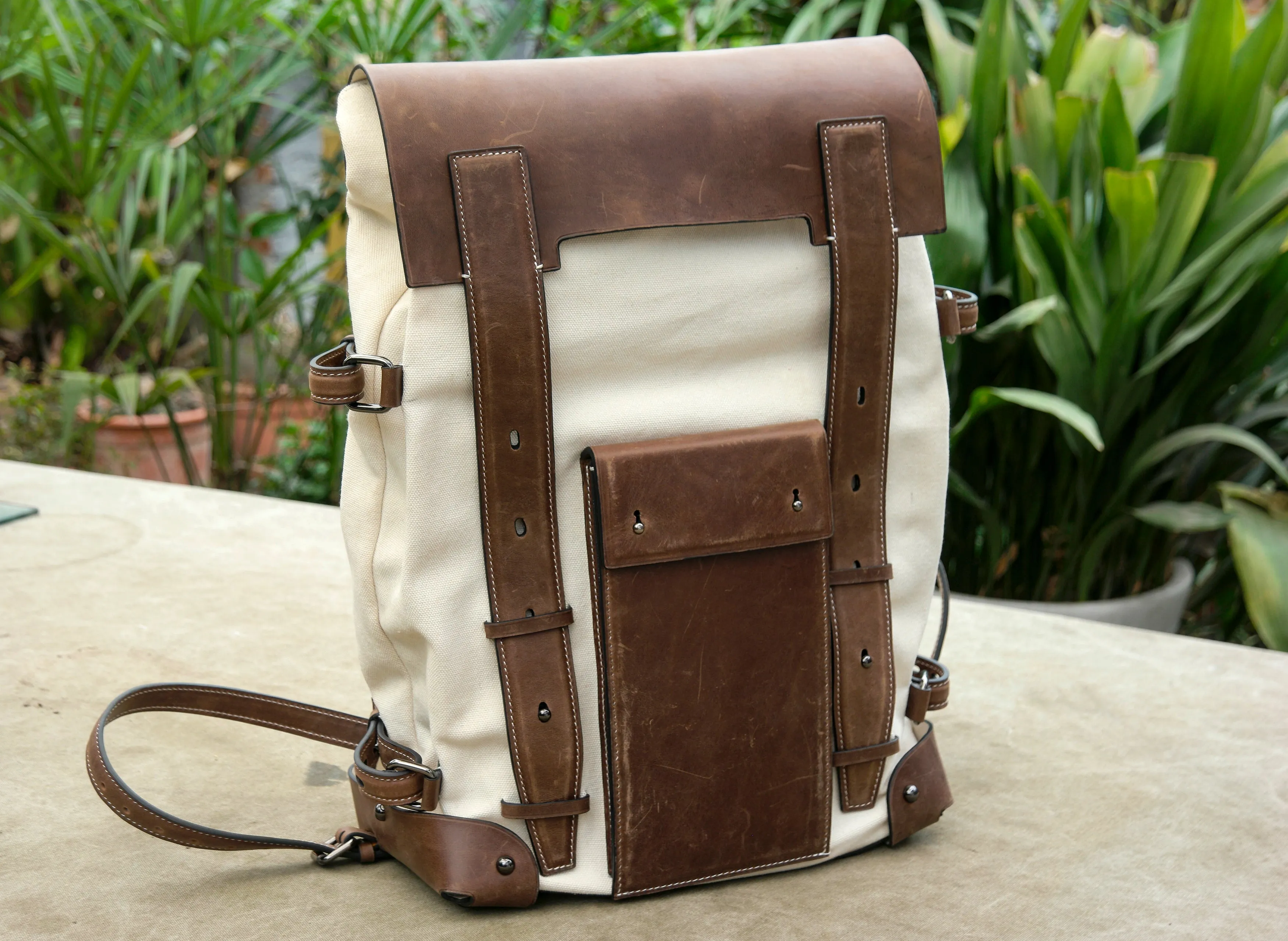 Handmade Leather Backpack   Waxed Canvas Backpack  Bushcraft Backpack  Travel, Camping, Hiking