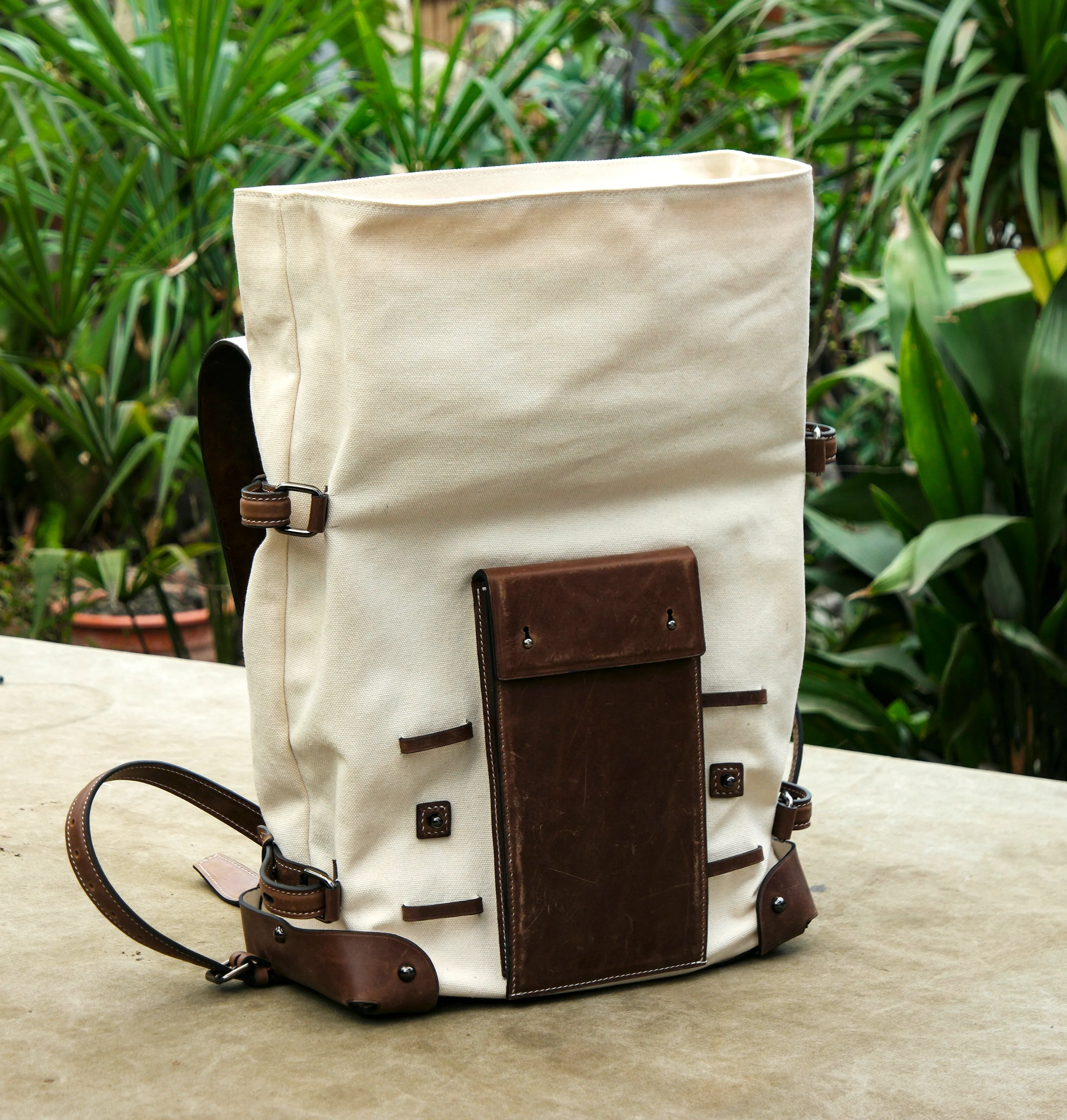 Handmade Leather Backpack   Waxed Canvas Backpack  Bushcraft Backpack  Travel, Camping, Hiking