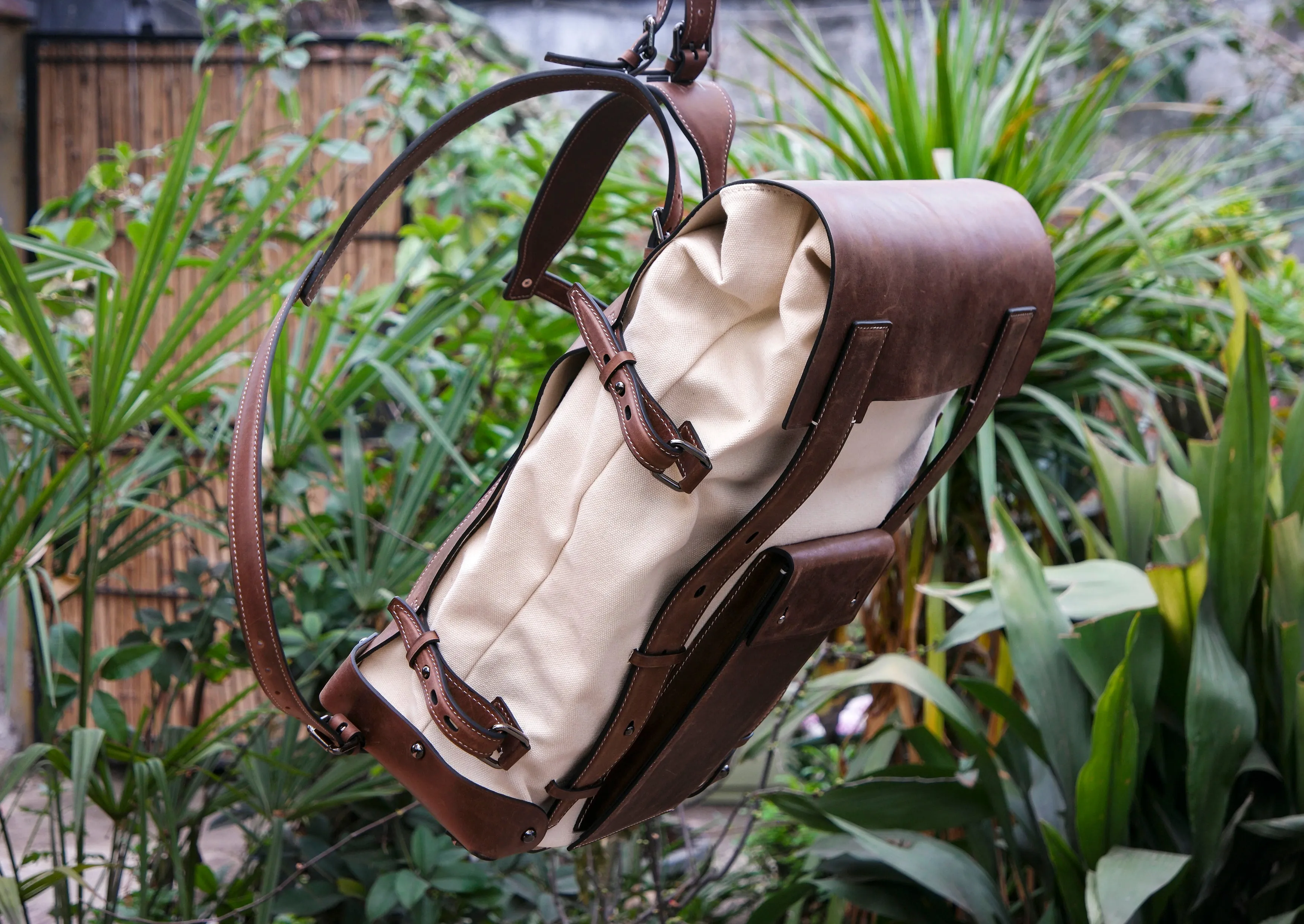 Handmade Leather Backpack   Waxed Canvas Backpack  Bushcraft Backpack  Travel, Camping, Hiking