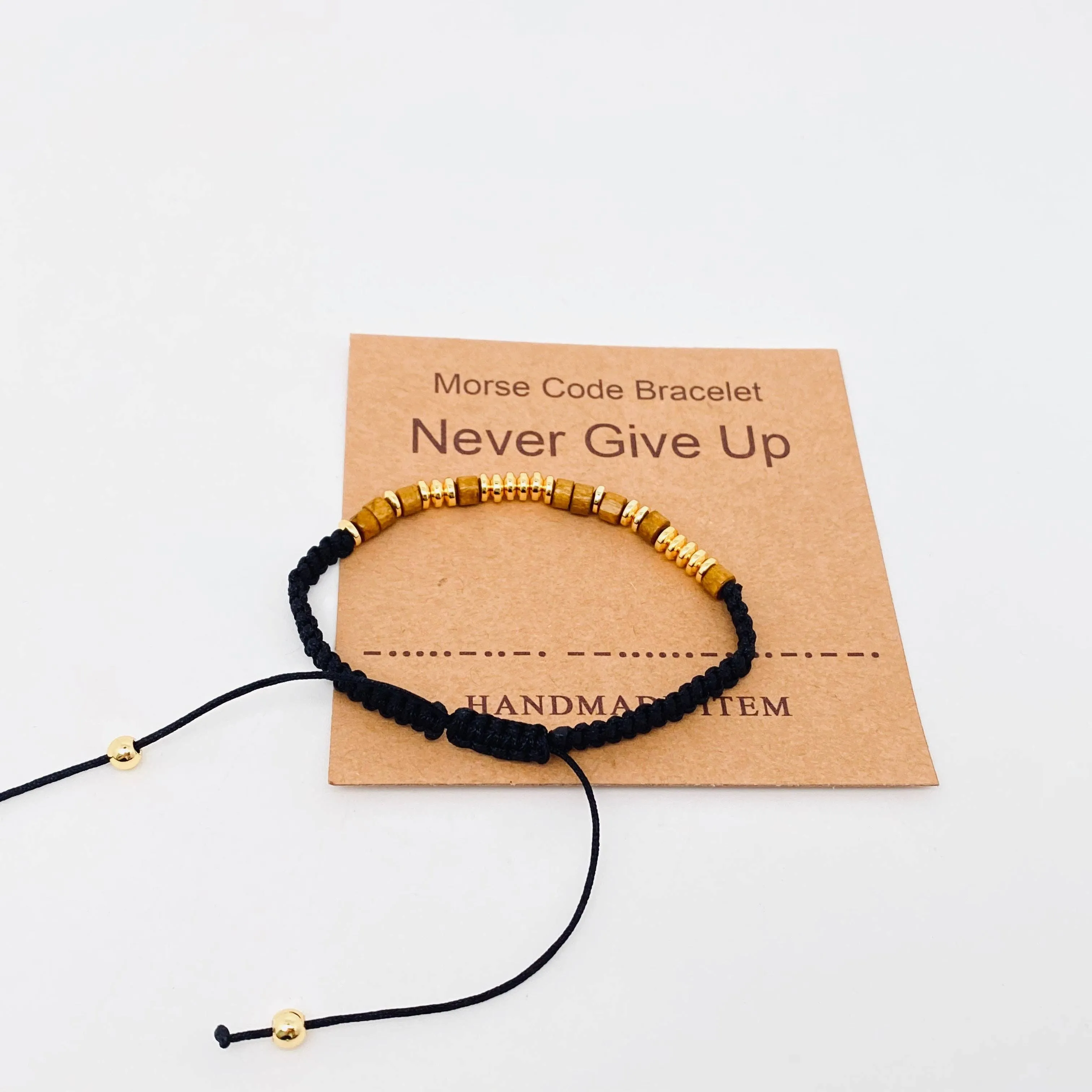Handmade Wooden Beaded Morse Code Bracelets: Never Give Up