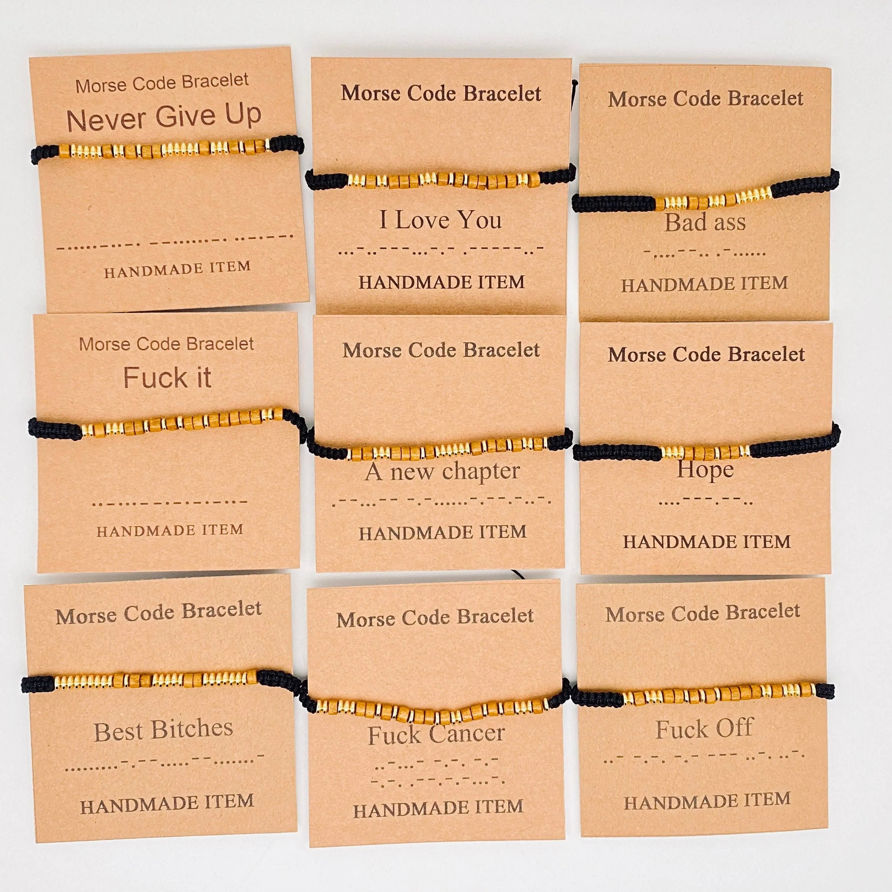 Handmade Wooden Beaded Morse Code Bracelets: Never Give Up