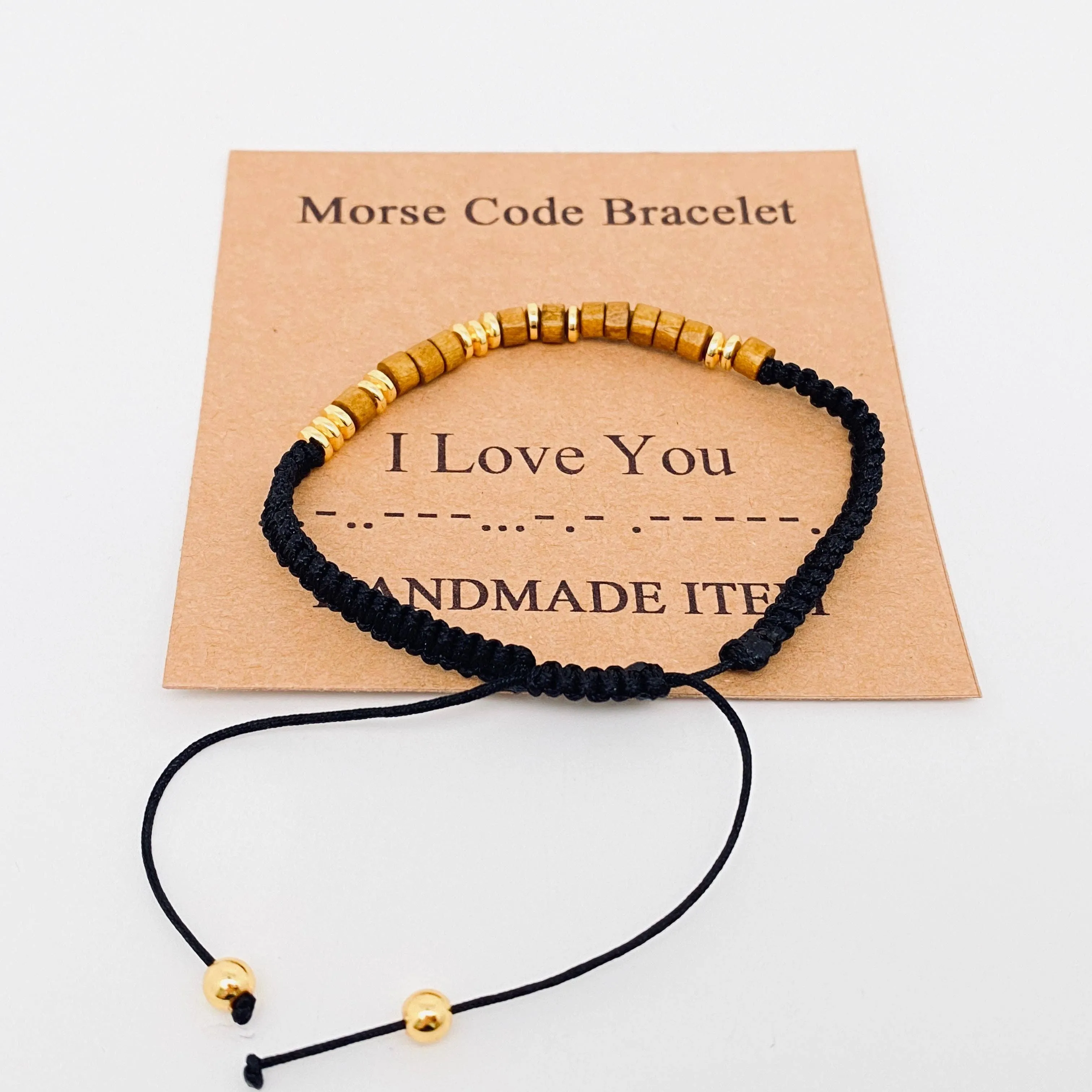 Handmade Wooden Beaded Morse Code Bracelets: Never Give Up