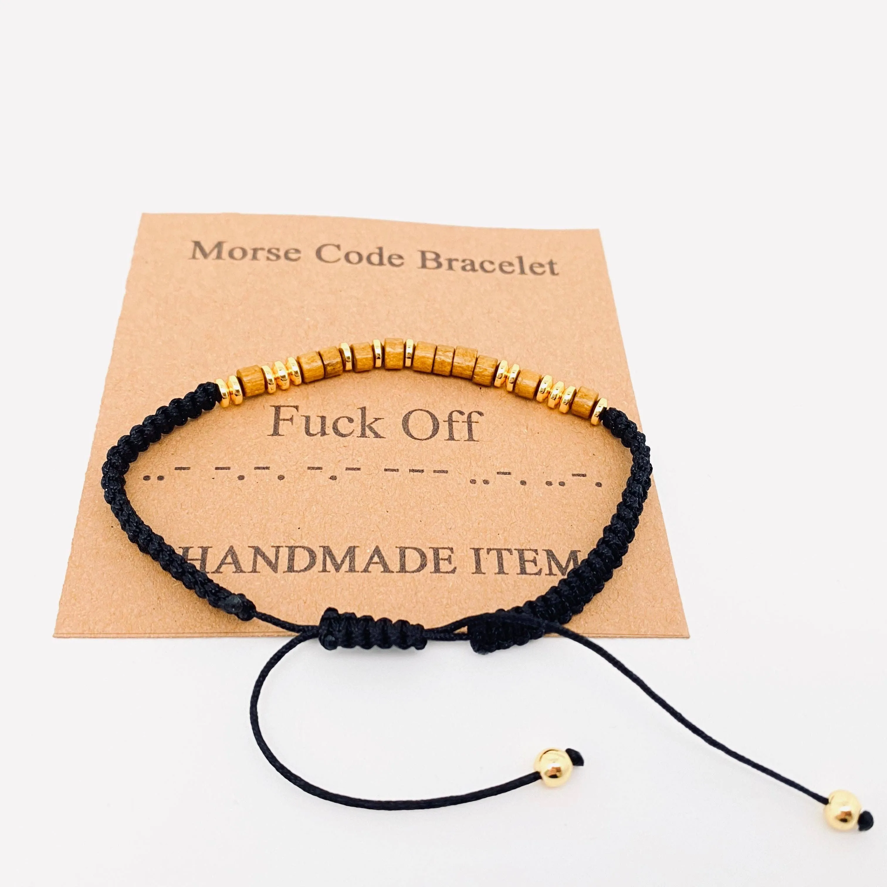 Handmade Wooden Beaded Morse Code Bracelets: Never Give Up