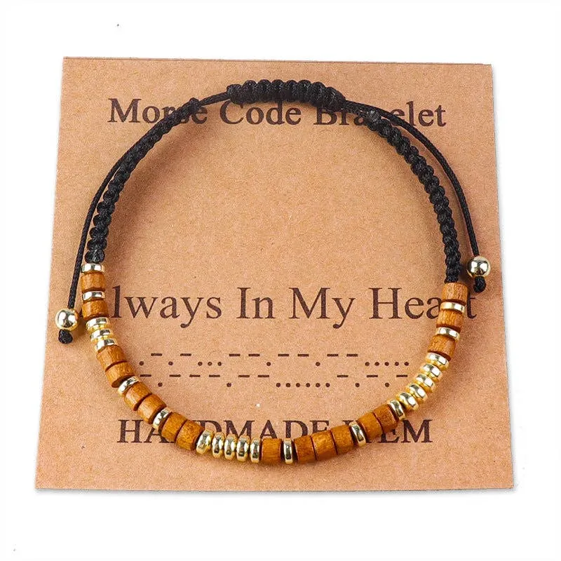 Handmade Wooden Beaded Morse Code Bracelets: Never Give Up