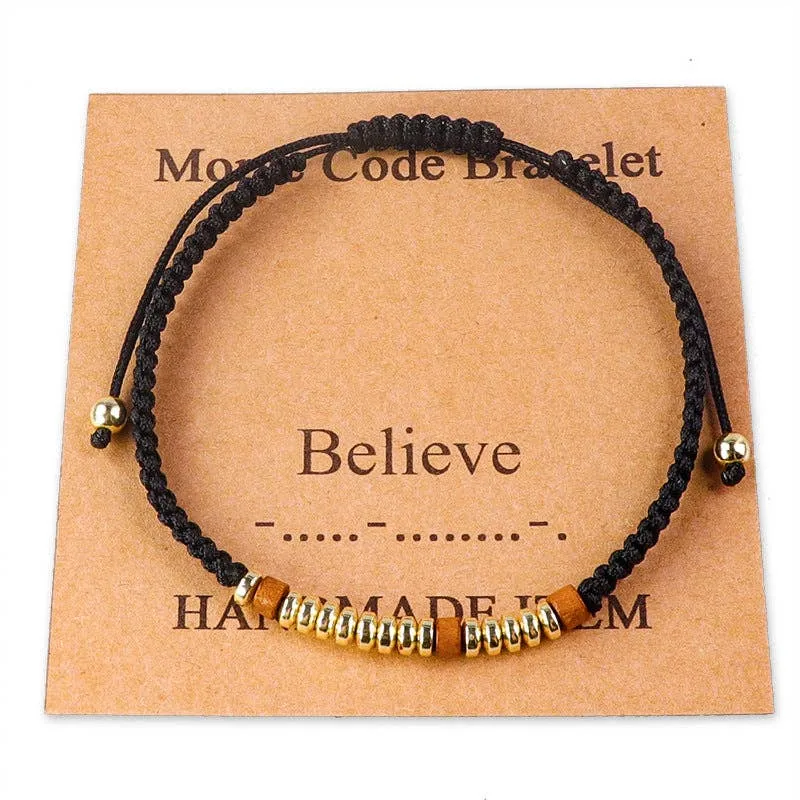 Handmade Wooden Beaded Morse Code Bracelets: Never Give Up