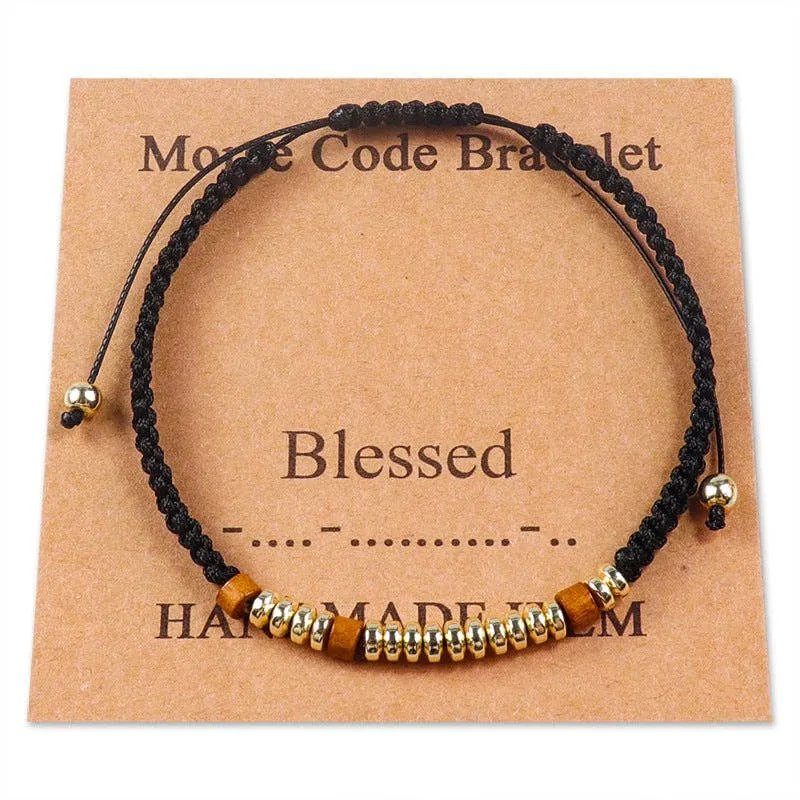 Handmade Wooden Beaded Morse Code Bracelets: Never Give Up