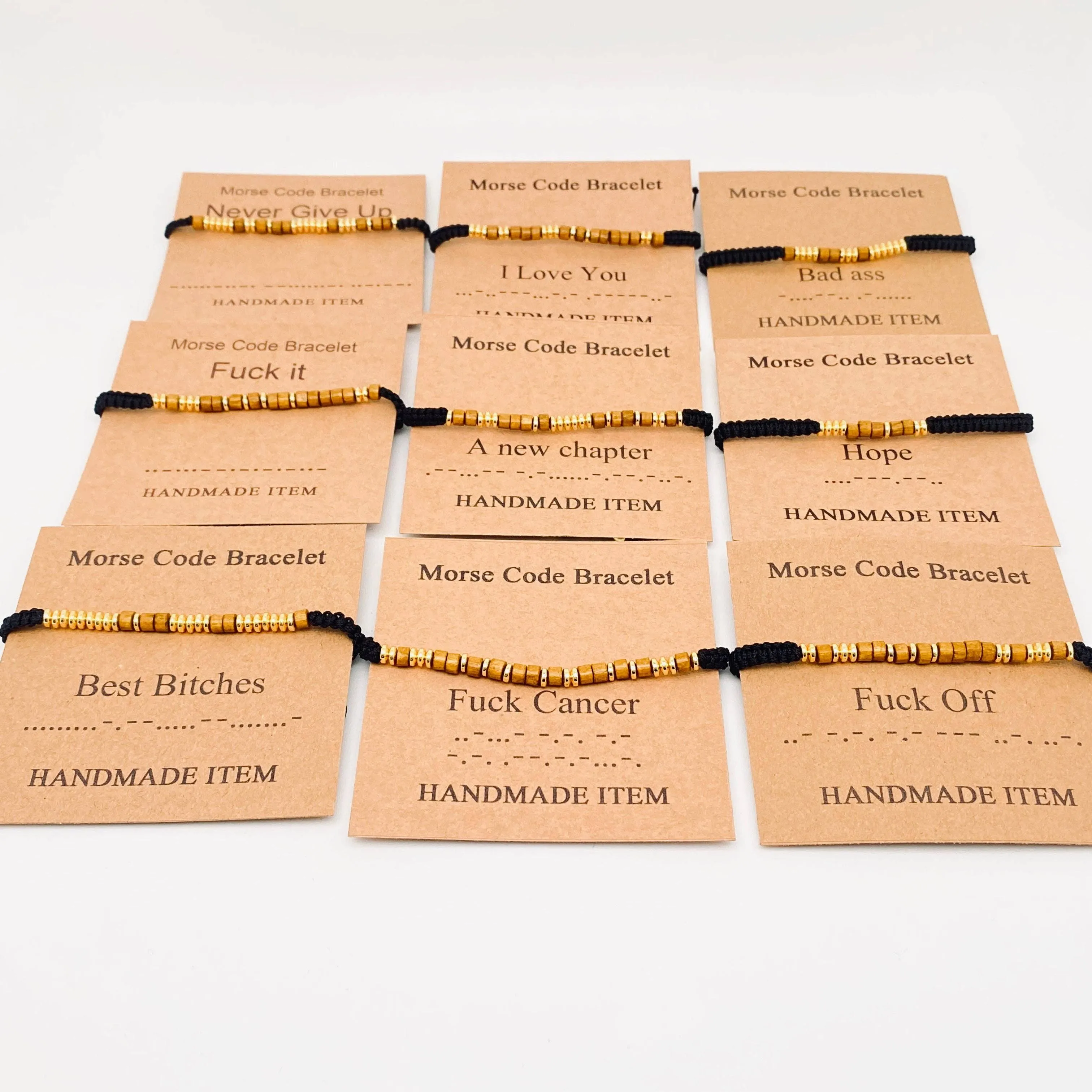 Handmade Wooden Beaded Morse Code Bracelets: Never Give Up