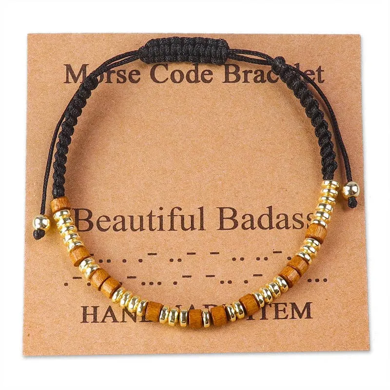 Handmade Wooden Beaded Morse Code Bracelets: Never Give Up