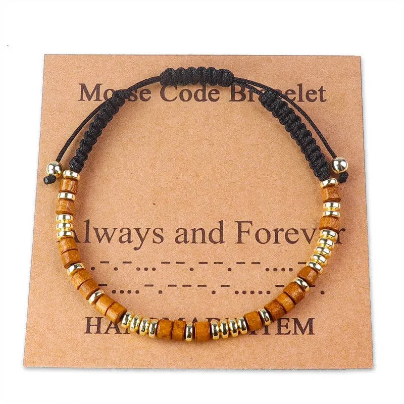 Handmade Wooden Beaded Morse Code Bracelets: Never Give Up