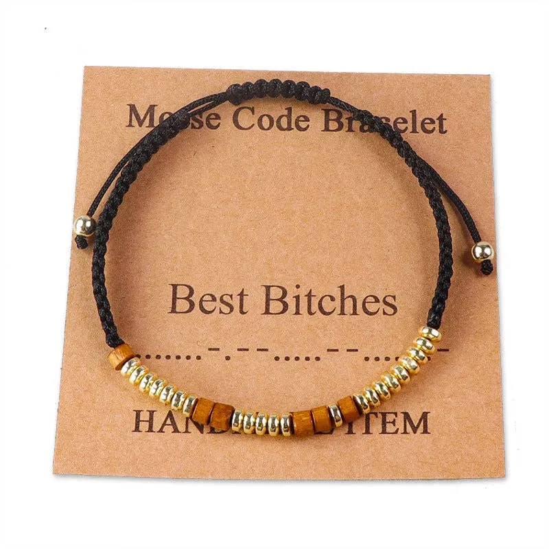 Handmade Wooden Beaded Morse Code Bracelets: Never Give Up