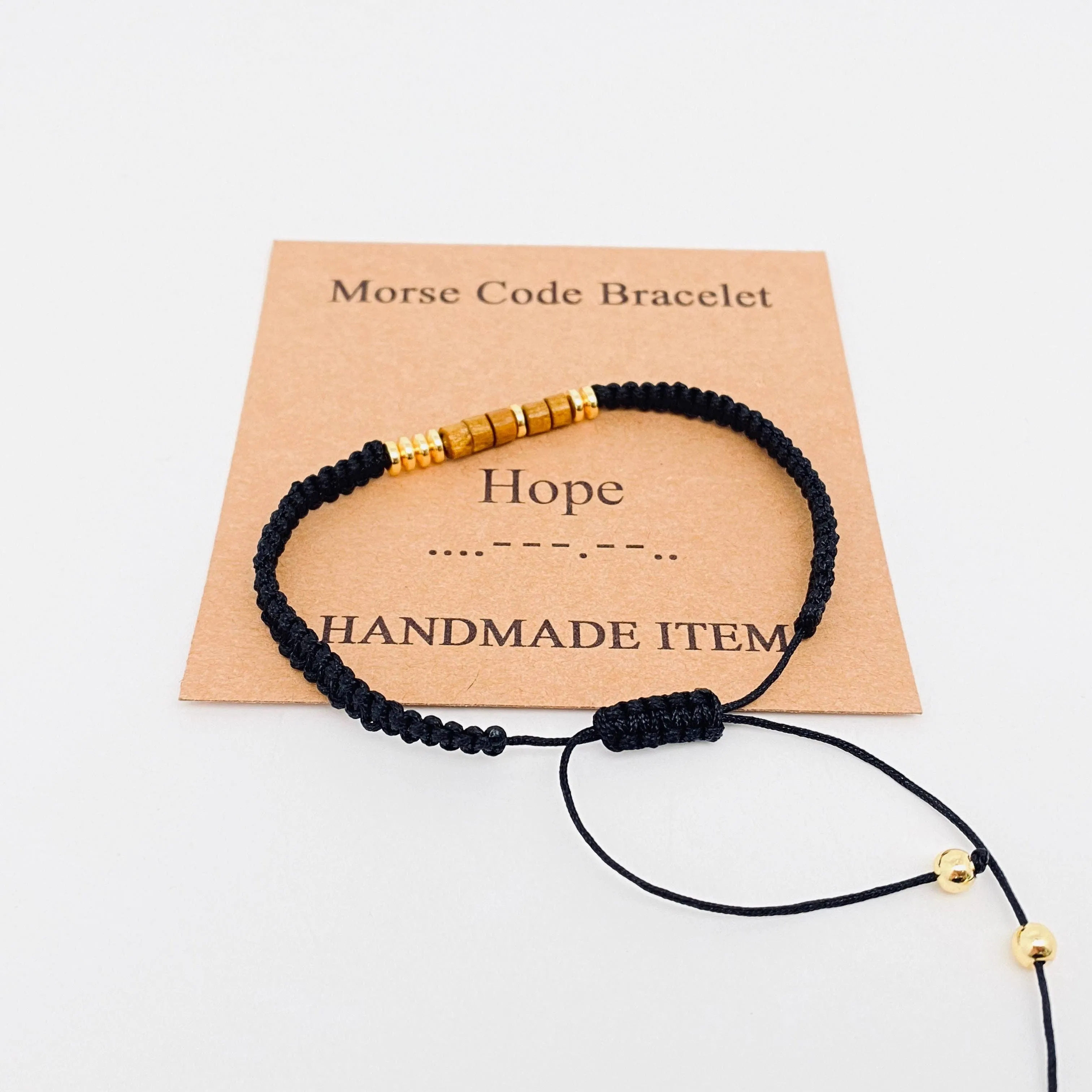 Handmade Wooden Beaded Morse Code Bracelets: Never Give Up