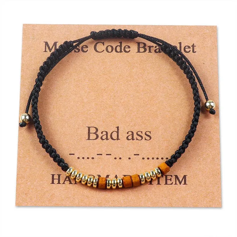 Handmade Wooden Beaded Morse Code Bracelets: Never Give Up
