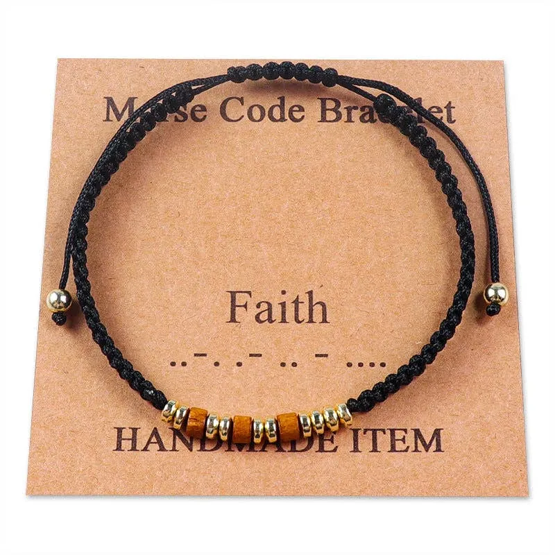 Handmade Wooden Beaded Morse Code Bracelets: Never Give Up