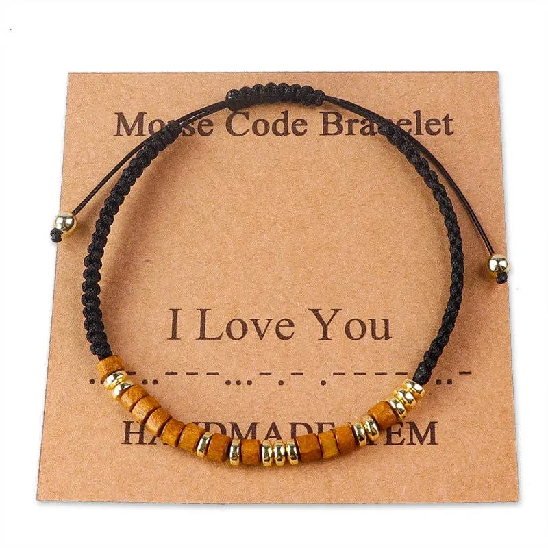 Handmade Wooden Beaded Morse Code Bracelets: Never Give Up