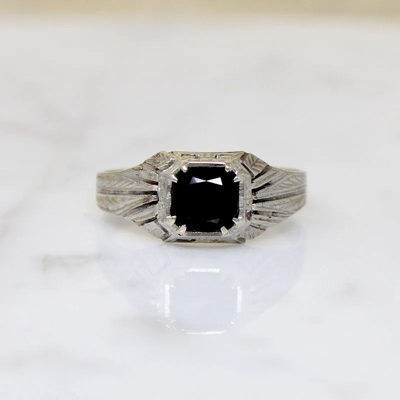 Handsome Onyx & White Gold Art Deco Ring
