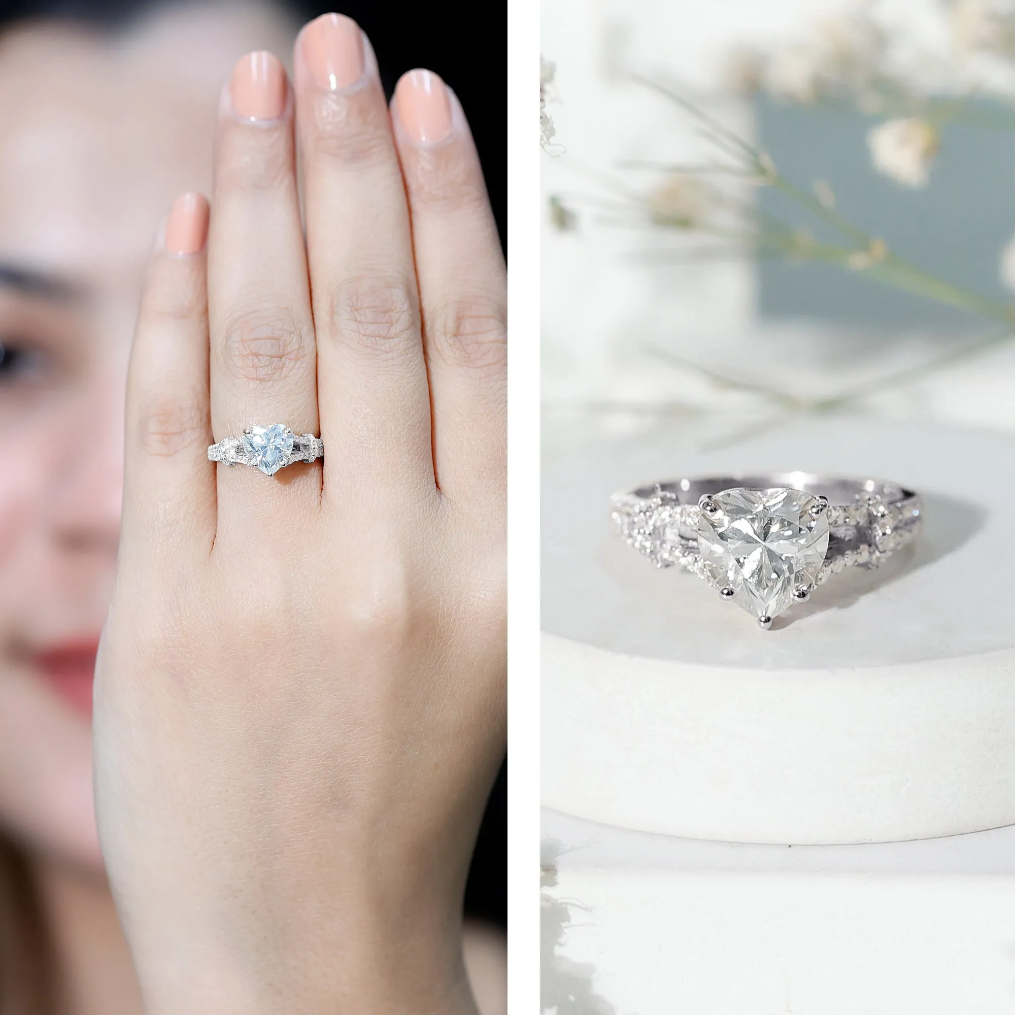 Heart Shape Moissanite Solitaire Engagement Ring in Split Shank