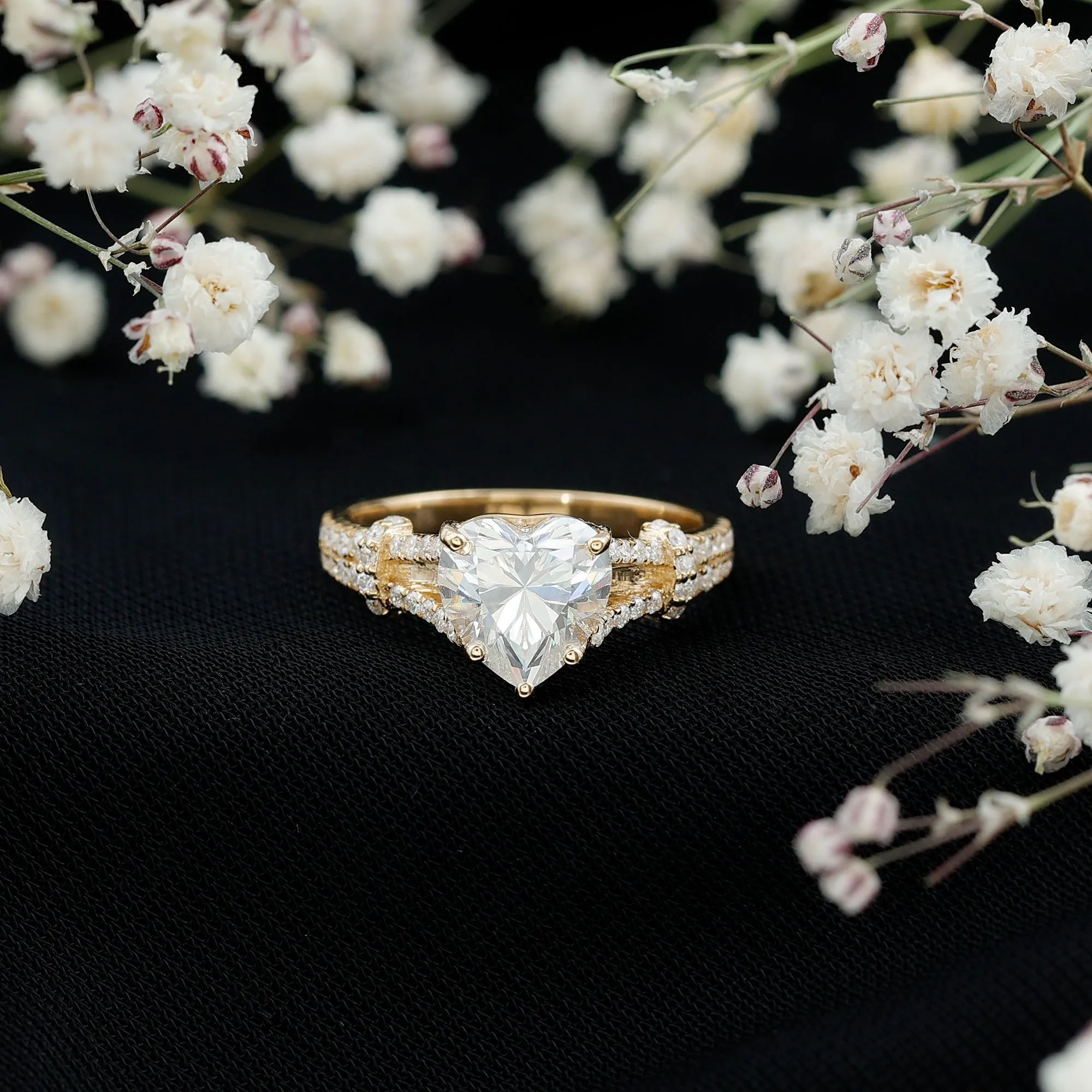 Heart Shape Moissanite Solitaire Engagement Ring in Split Shank