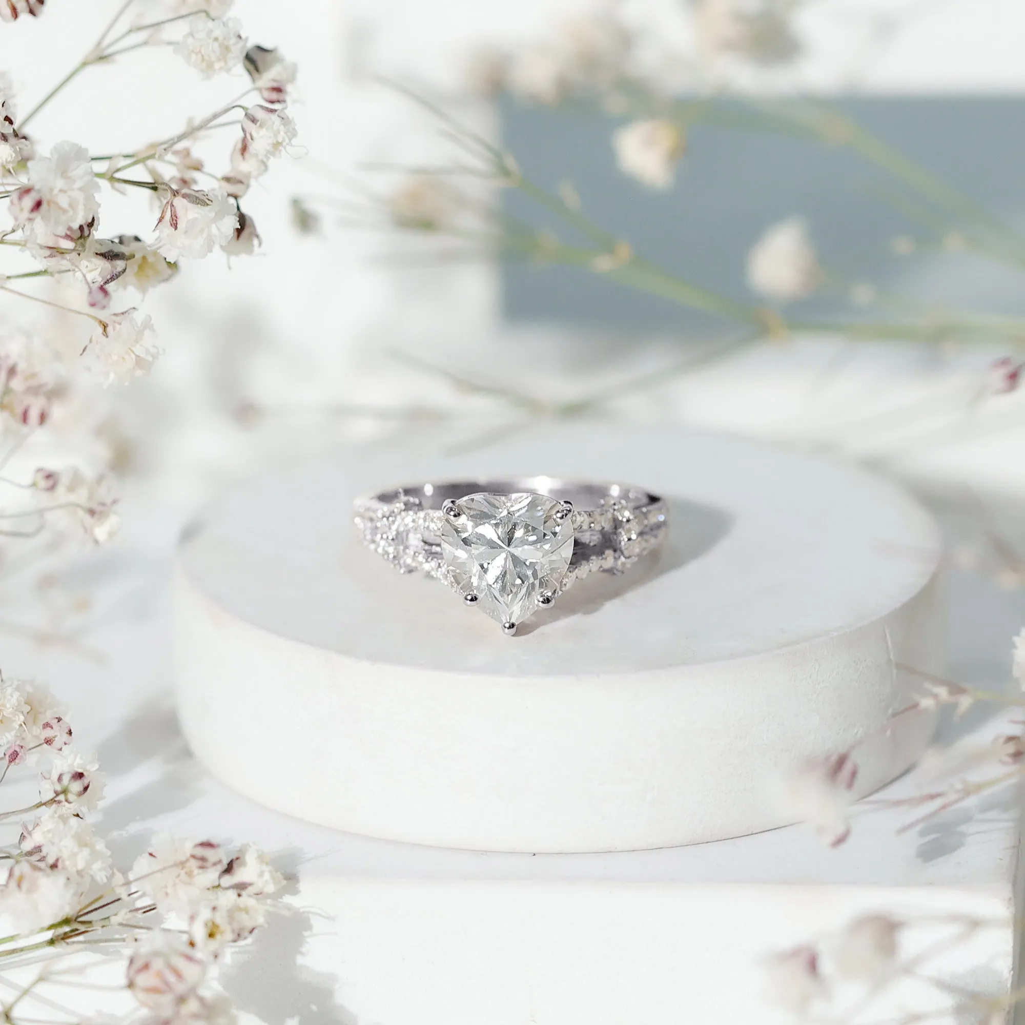 Heart Shape Moissanite Solitaire Engagement Ring in Split Shank