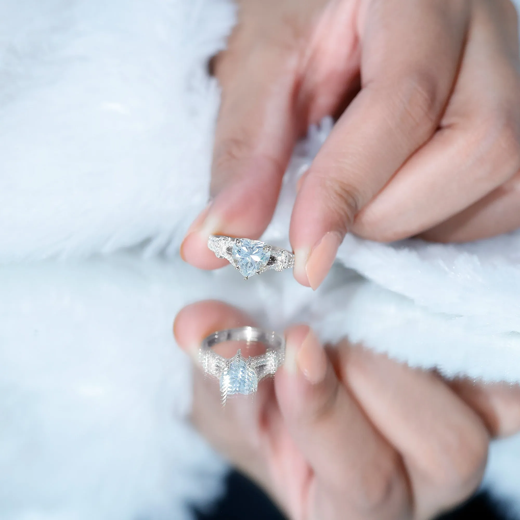 Heart Shape Moissanite Solitaire Engagement Ring in Split Shank