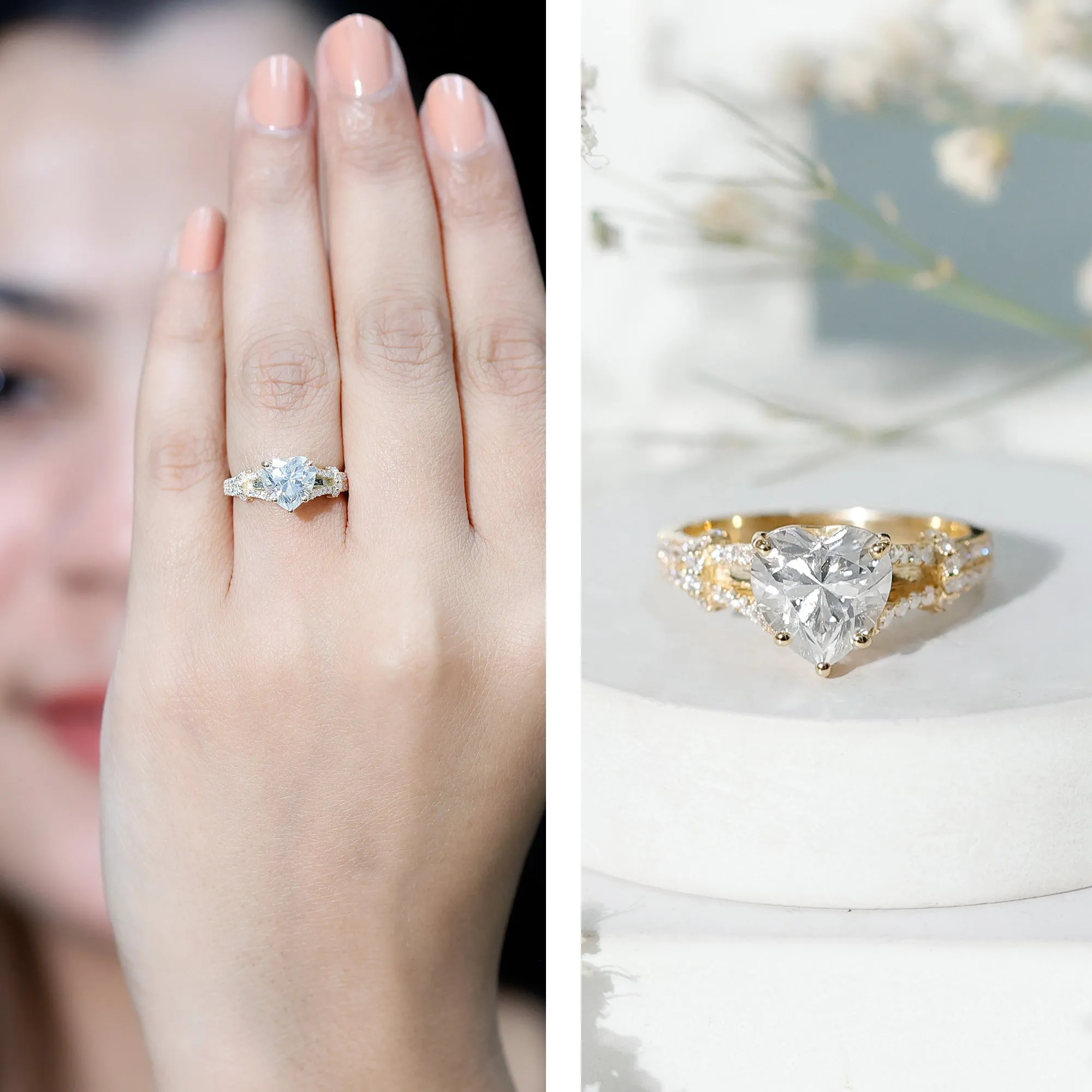 Heart Shape Moissanite Solitaire Engagement Ring in Split Shank
