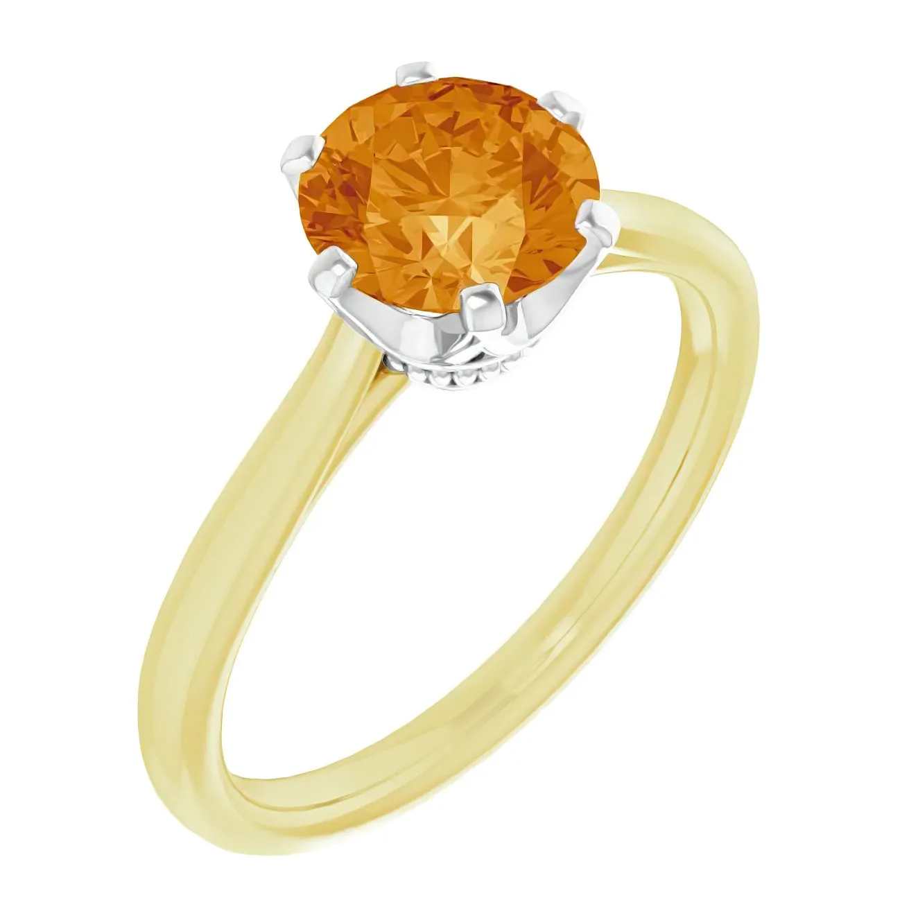 Heirloom Crown Citrine Solitaire Engagement Ring in 14 Karat Yellow and White Gold Mixed Metals
