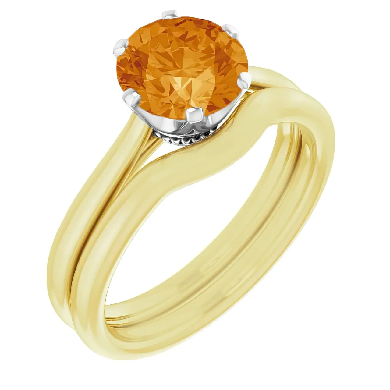 Heirloom Crown Citrine Solitaire Engagement Ring in 14 Karat Yellow and White Gold Mixed Metals