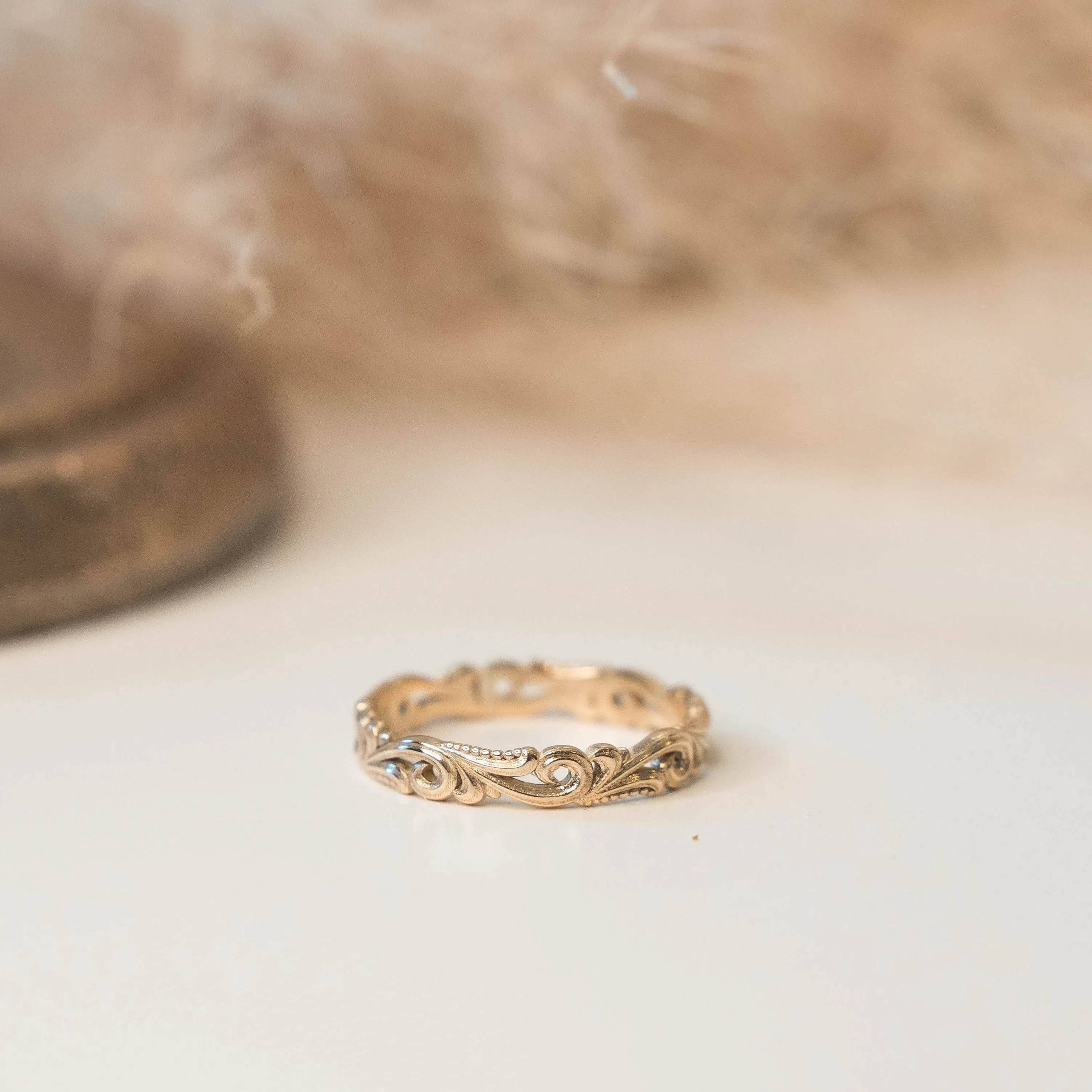 Hera Filigree Scrollwork Carved Gold Band