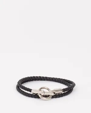 Hermès Black & Silver Leather Glenan Double Tour bracelet