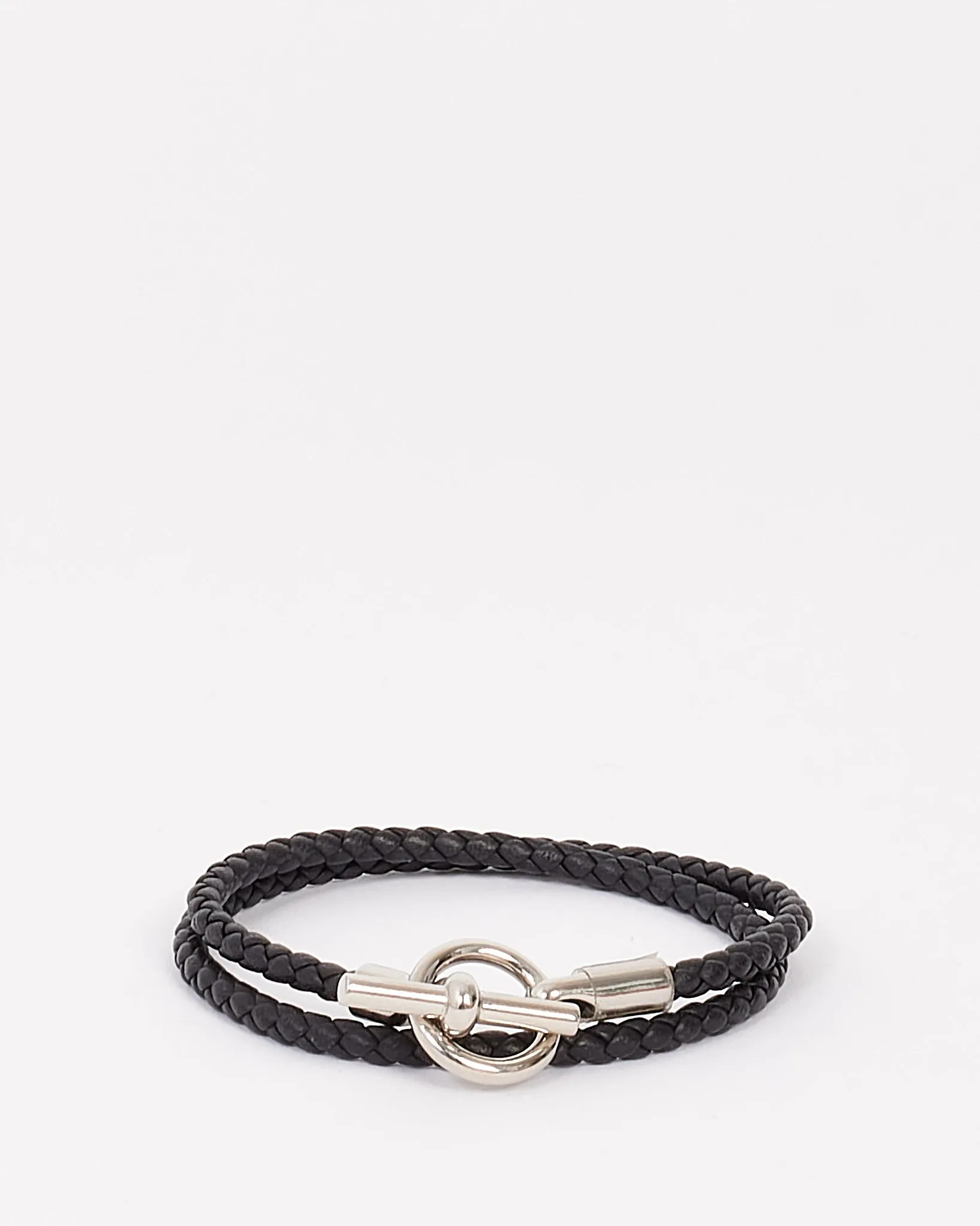 Hermès Black & Silver Leather Glenan Double Tour bracelet