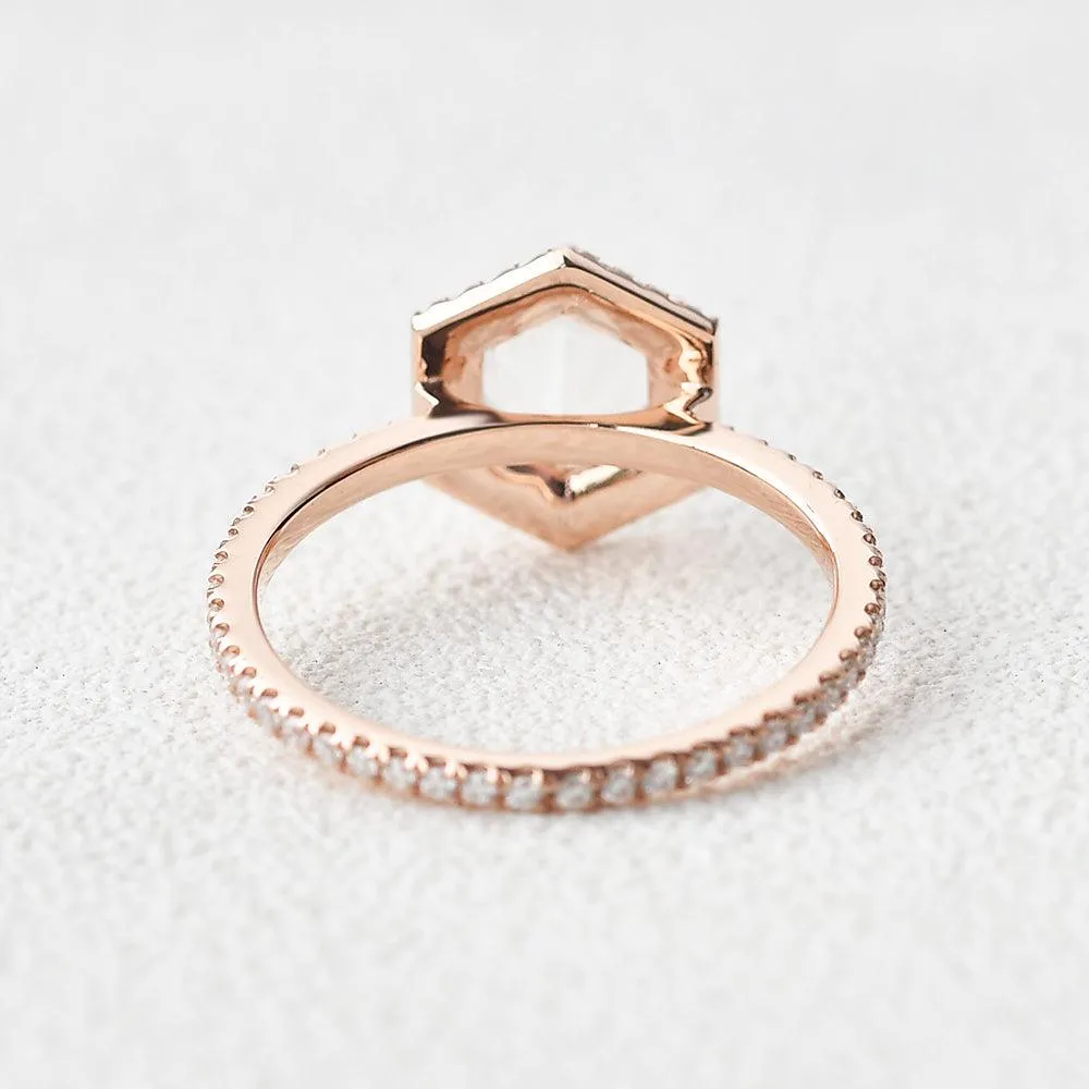 Hexagon Moonstone & Moissantie Halo Ring
