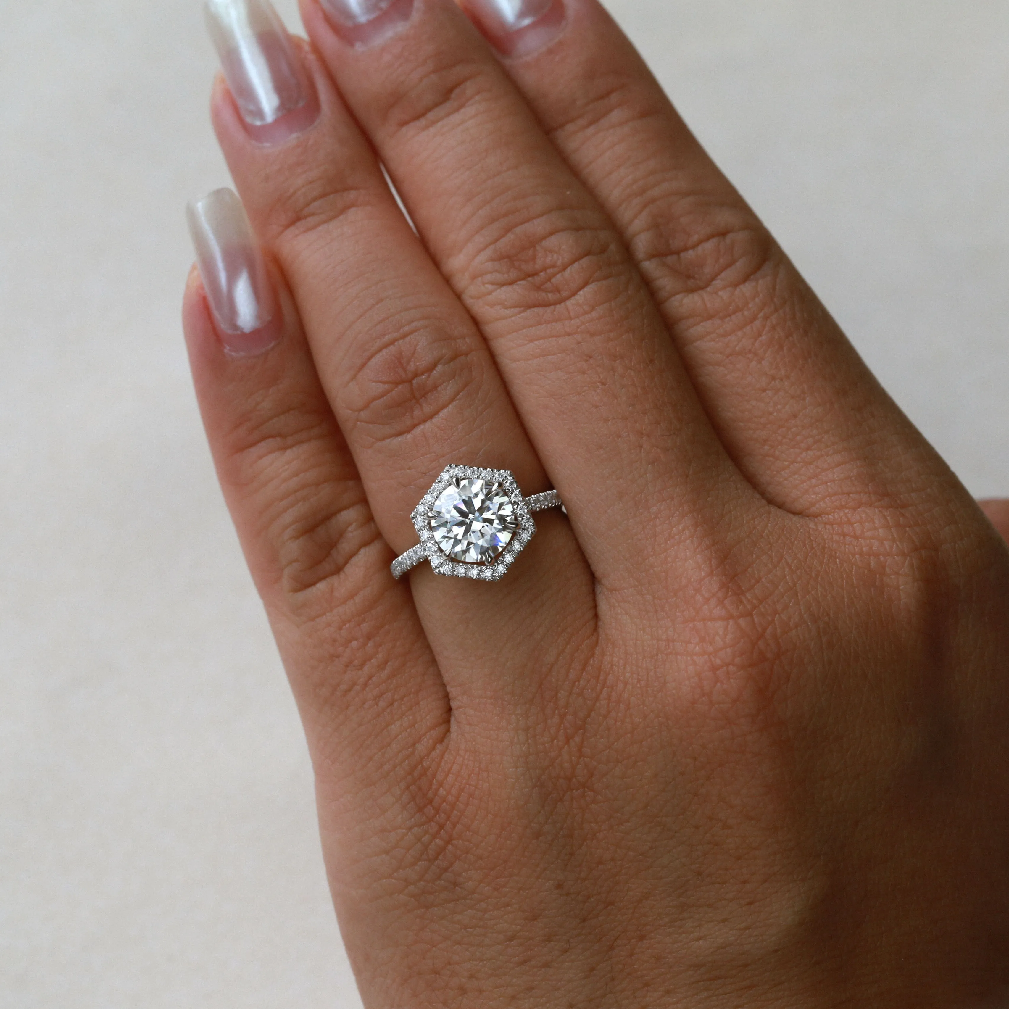 Hexagon Moonstone & Moissantie Halo Ring