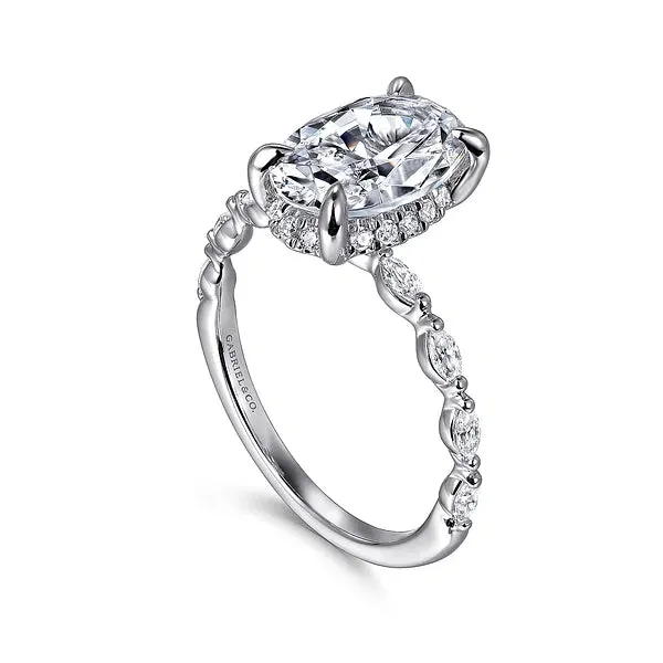 Hidden Halo Double Prong Diamond Engagement Ring Mounting