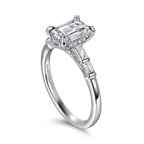 Hidden Halo Emerald Cut & Baguette Diamond Engagement Ring Mounting