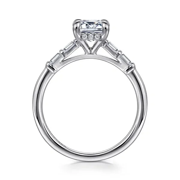 Hidden Halo Emerald Cut & Baguette Diamond Engagement Ring Mounting