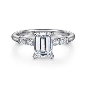 Hidden Halo Emerald Cut & Baguette Diamond Engagement Ring Mounting