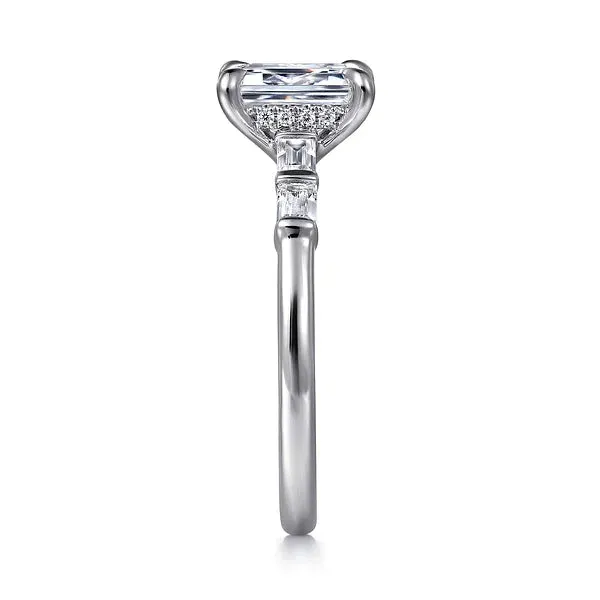 Hidden Halo Emerald Cut & Baguette Diamond Engagement Ring Mounting