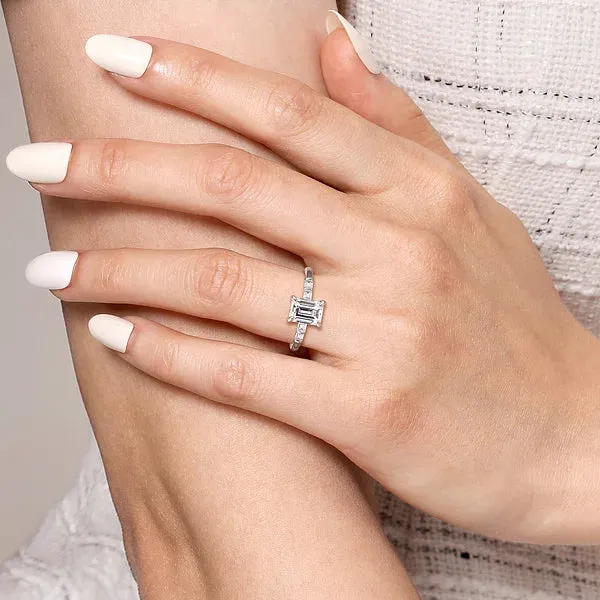 Hidden Halo Emerald Cut & Baguette Diamond Engagement Ring Mounting