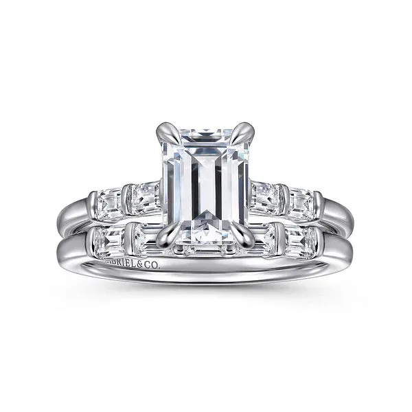 Hidden Halo Emerald Cut & Baguette Diamond Engagement Ring Mounting