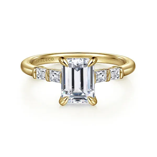 Hidden Halo Emerald Cut & Baguette Diamond Engagement Ring Mounting