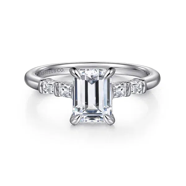 Hidden Halo Emerald Cut & Baguette Diamond Engagement Ring Mounting
