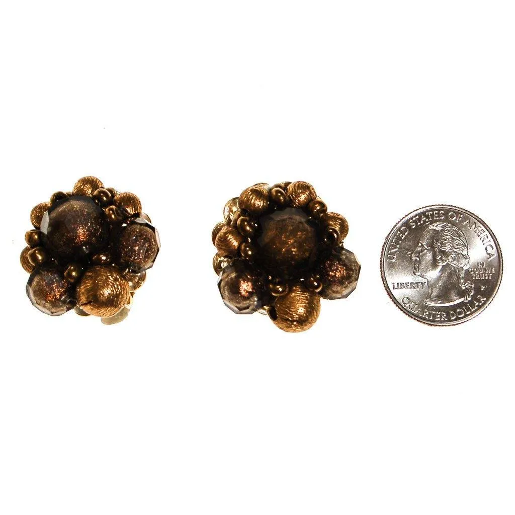 Hobe Smokey Topaz and Gold Bead Crystal Earrings