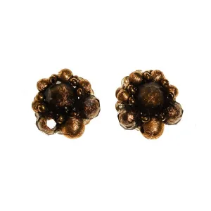 Hobe Smokey Topaz and Gold Bead Crystal Earrings