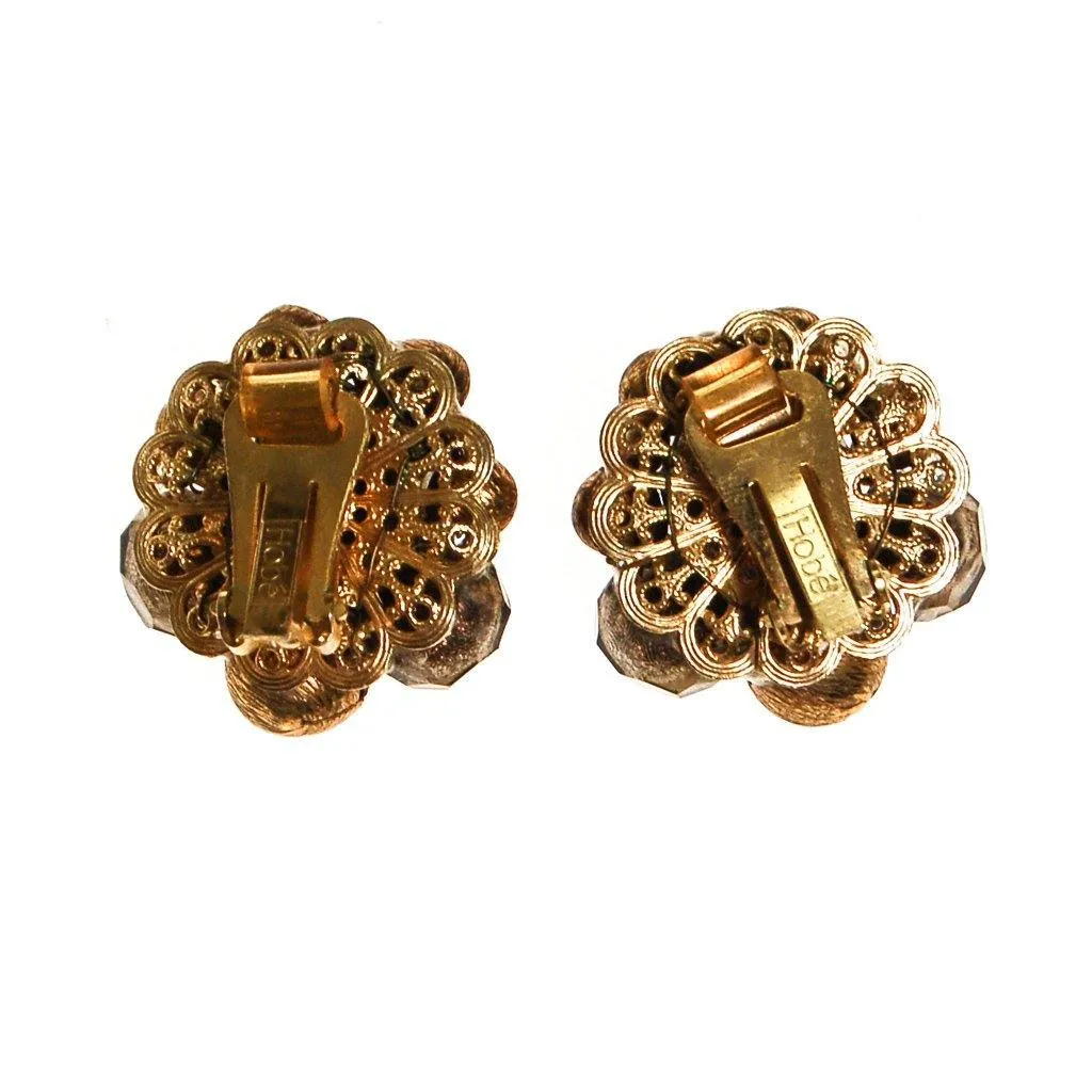 Hobe Smokey Topaz and Gold Bead Crystal Earrings