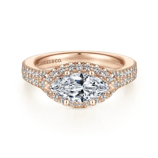 Horizontal Marquise Halo Diamond Engagement Ring Mounting
