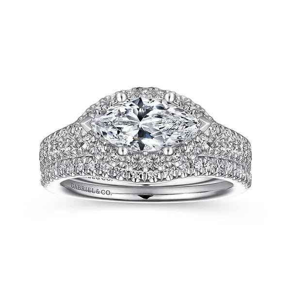 Horizontal Marquise Halo Diamond Engagement Ring Mounting