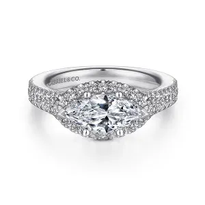 Horizontal Marquise Halo Diamond Engagement Ring Mounting