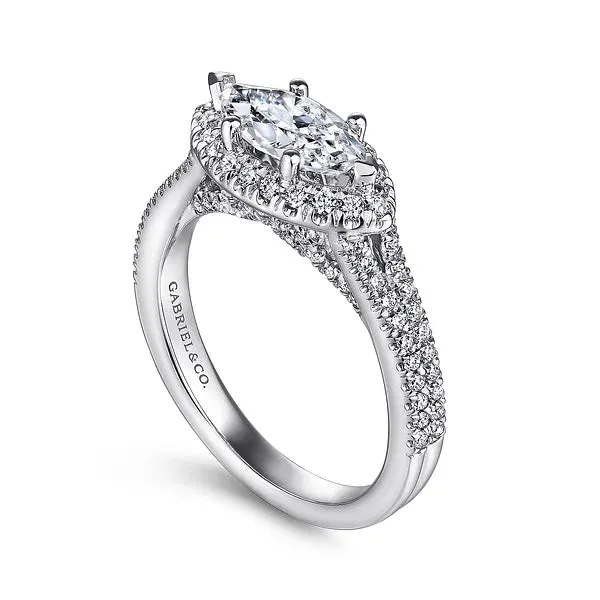 Horizontal Marquise Halo Diamond Engagement Ring Mounting