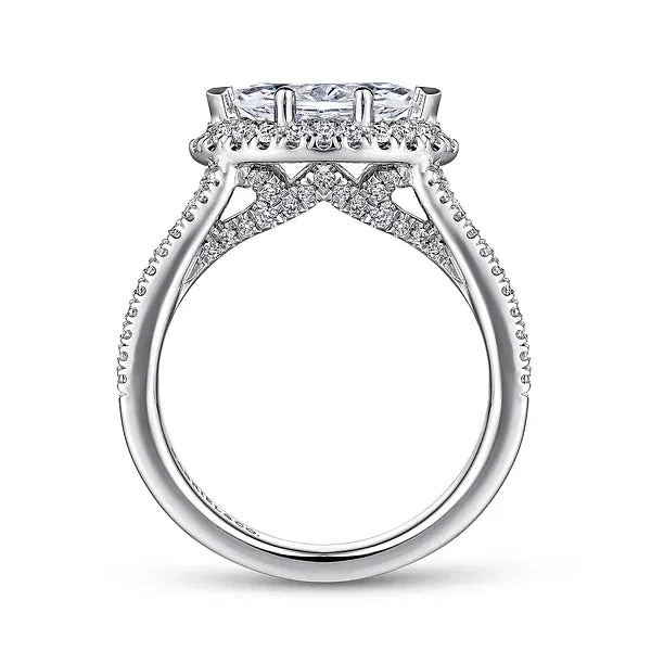 Horizontal Marquise Halo Diamond Engagement Ring Mounting